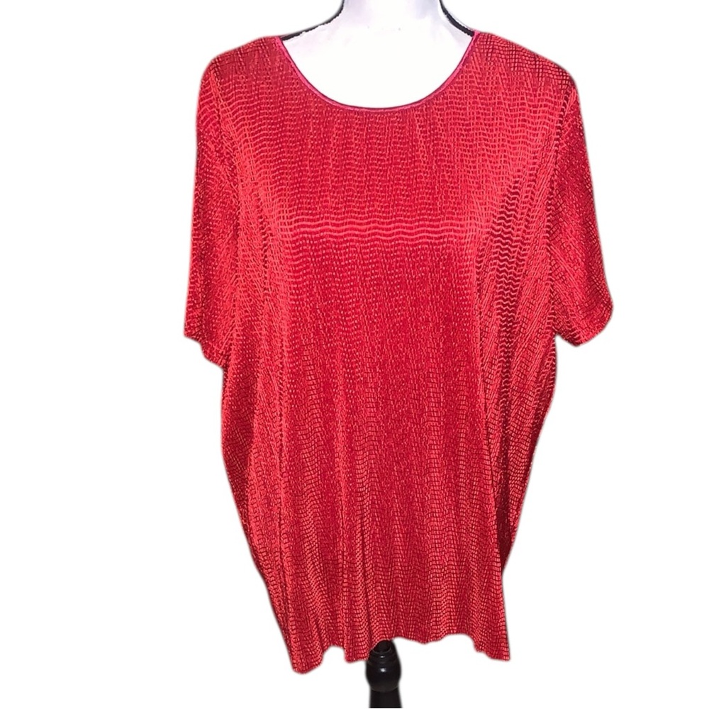 Vintage 2000's Throwback Lana Lee Red Crinkle Chevron Popcorn Top